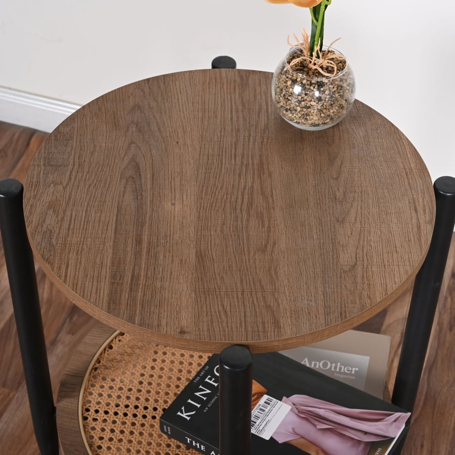 Side table wood two levels in brown color size 55x40 cm