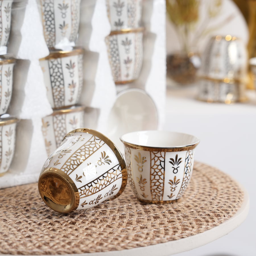 Arab coffee cup set with heritage decorations – 12 pieces