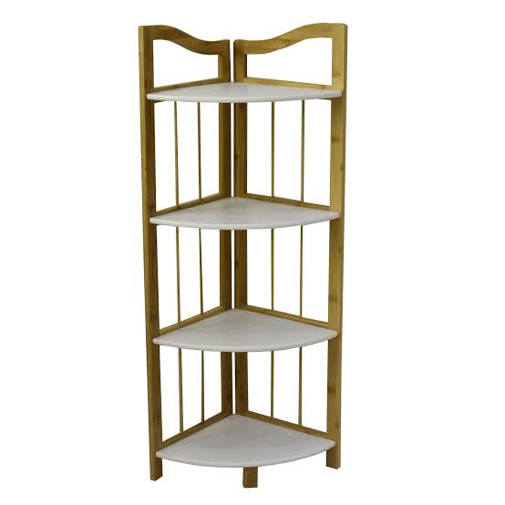 رف زاوية خشبي أبيض 4 أدوار للتخزين والعرض