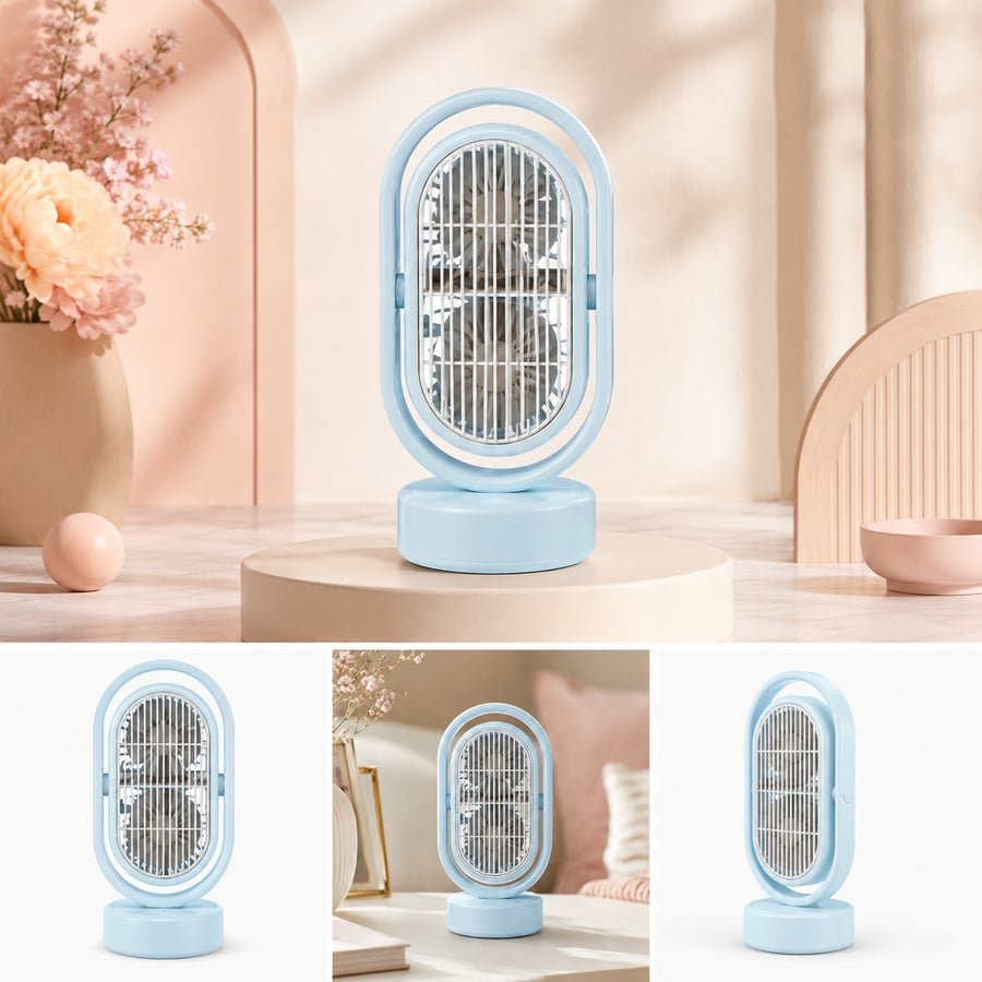 مروحة مكتبية USB مزدوجة الرأس قابلة للشحن بثلاث سرعات بتصميم صغير وأنيق