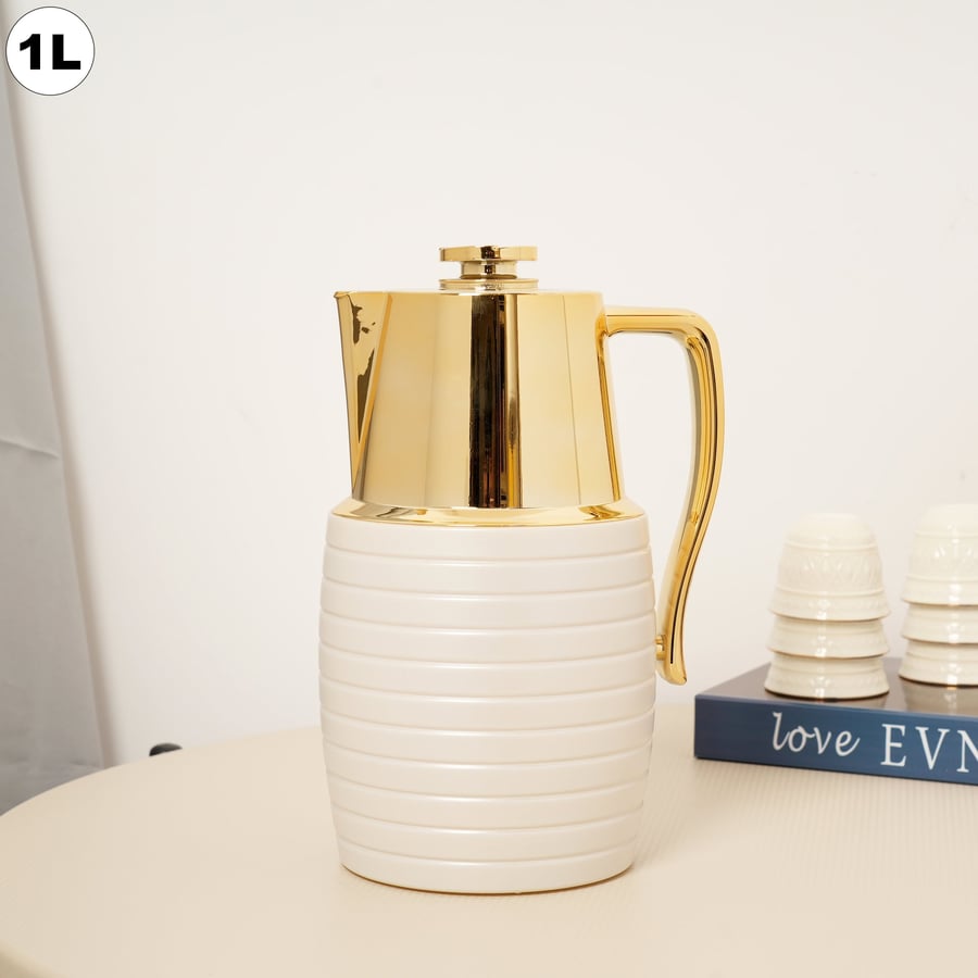Tea and coffee thermos with a modern design in beige and gold color - 1 liter