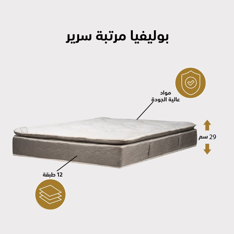 مرتبة سرير 12 طبقة مع طبقة لباد لون بيج x سكري مقاس 190x90 سم