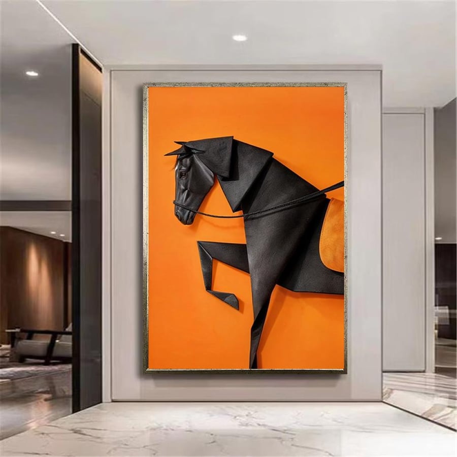 لوحة قماشية بتصميم خيل باللون الأسود مقاس 60x90 سم