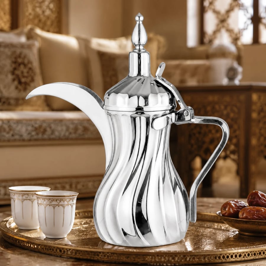 دلة الكيف الفضية مقاس 48 بتصميم عربي تقليدي أنيق