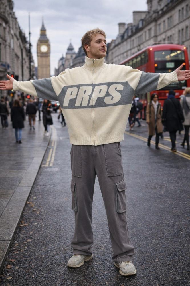 Off white zip up sweater