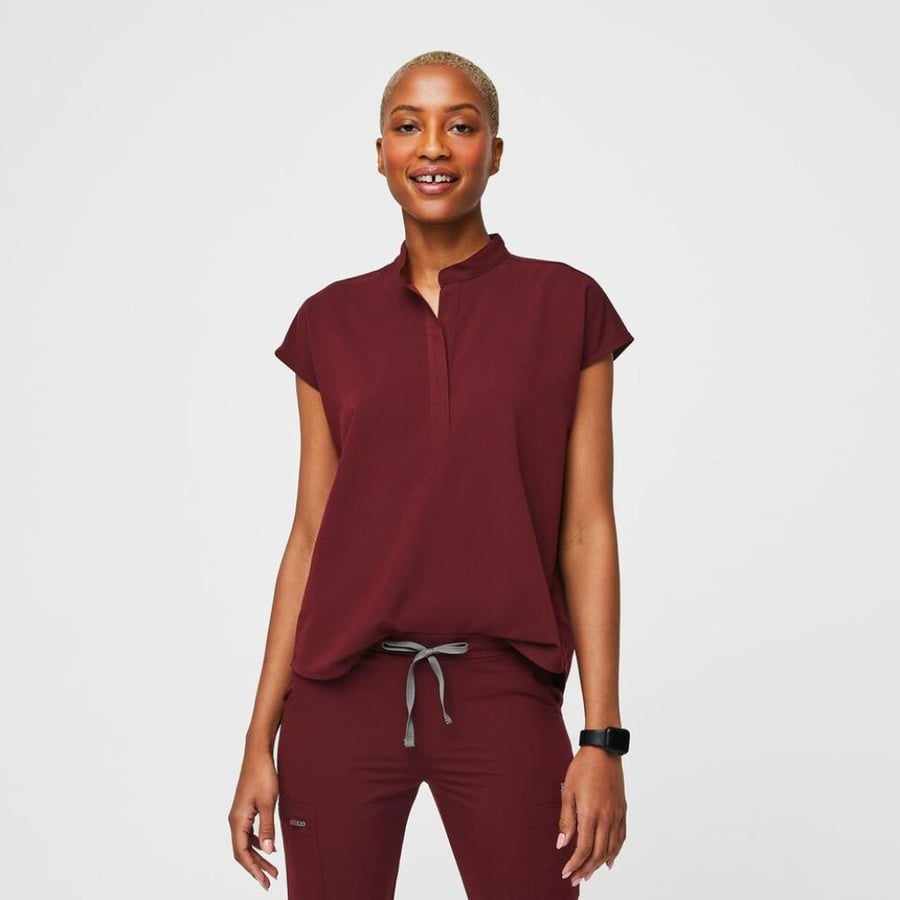 Figs, Burgundy Rafeala Top