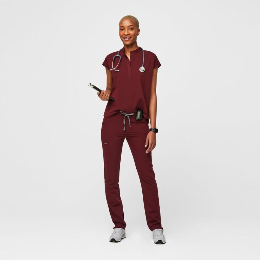 Figs, Burgundy Rafeala Top