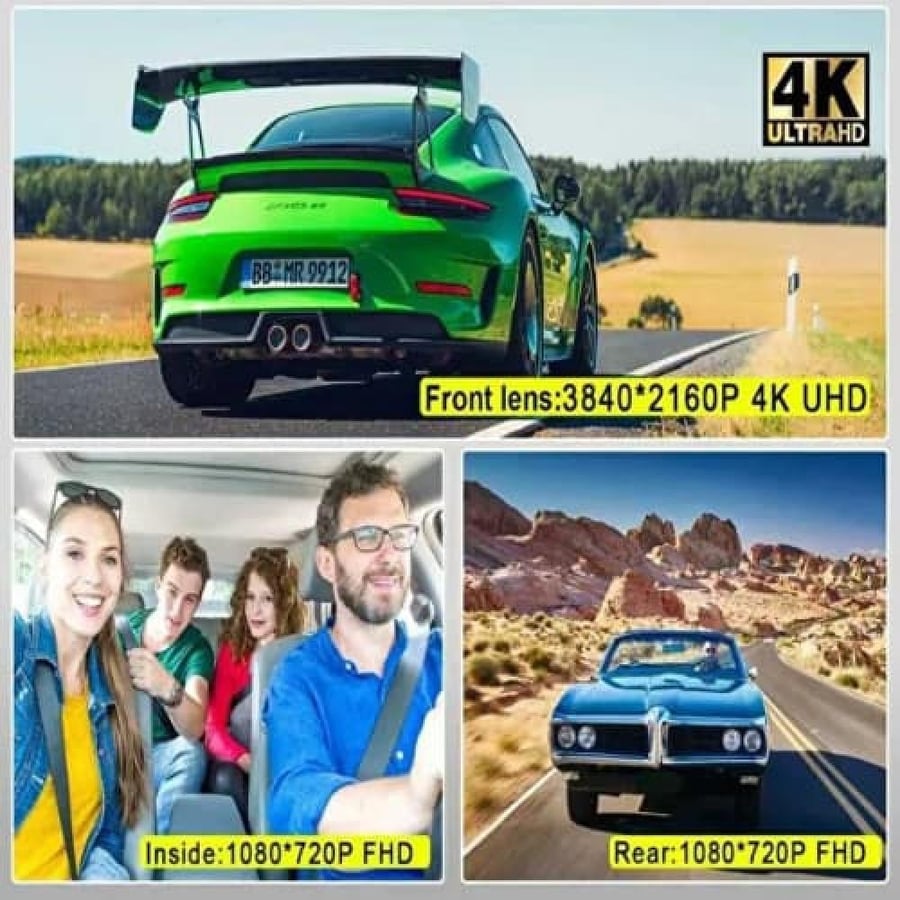 تصوير داش كام موج ماكس ثلاثي القنوات أمامي وداخلي وخلفي بدقة 4K