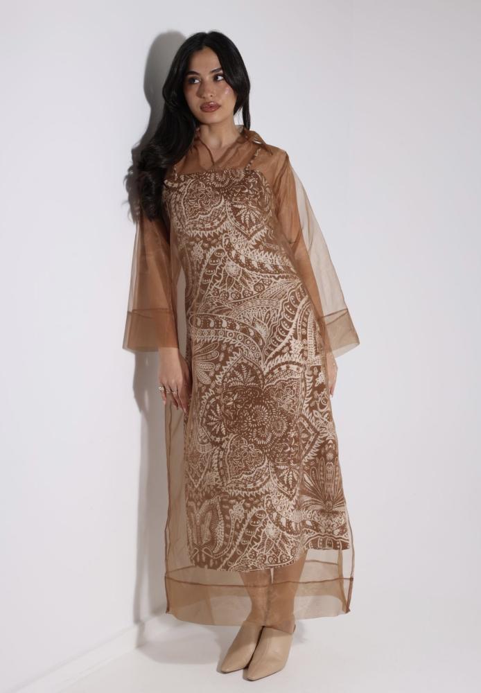 Brown patterned long dress