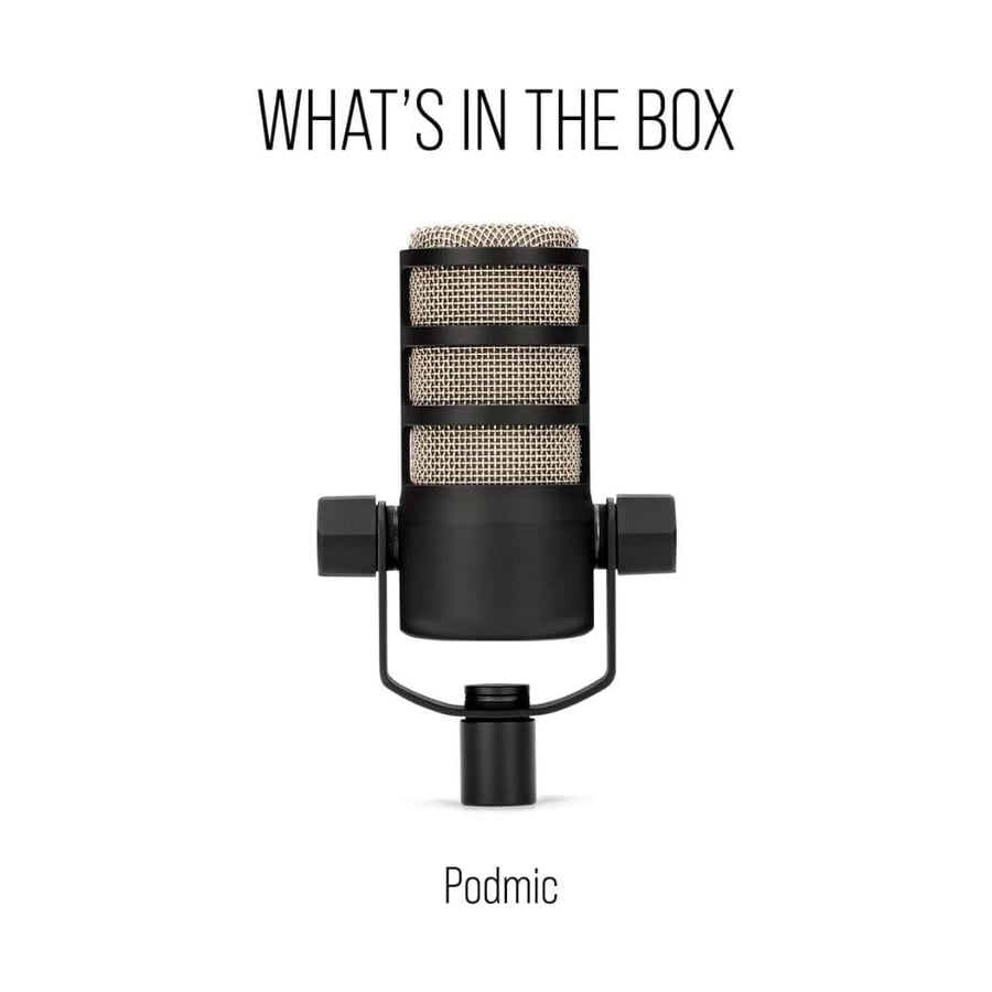 RØDE professional studio microphone with high-quality sound for podcasts and live streaming, featuring rich audio and a durable metal design. Model: RØDE PodMicB
