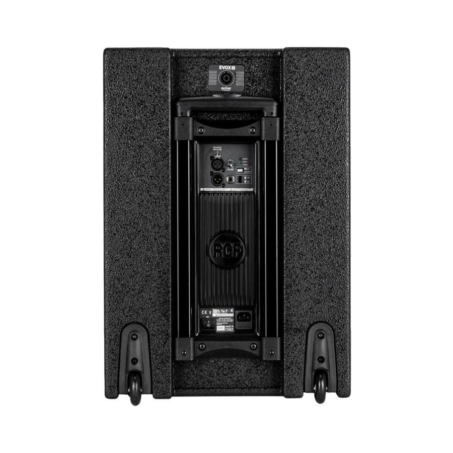 EVOX 12 Large Speakers, 15-inch 1400W with Subwoofer, making them ideal for parties and musical performances. Black color. Brand: RCF