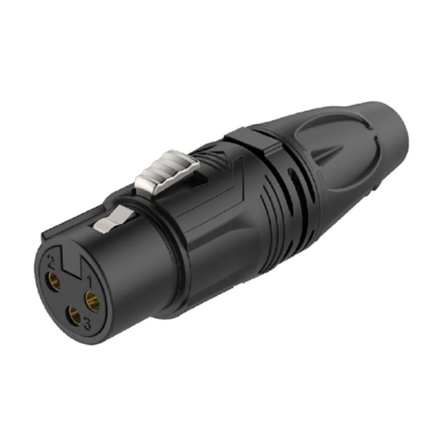 موصل XLR ثلاثي أنثى أسود بجودة عالية وموصلات ذهبية ماركة ROXTONE أداء احترافي وثبات طويل الأمد موديل RX3F-BGB
