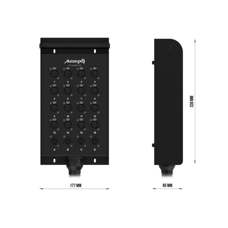 كيبل ستيدج بوكس 30 متر 16 مدخل XLR و 4 مخارج XLR متعدد القنوات لون اسود موديل MC XLR 164-30 ماركة Audibax
