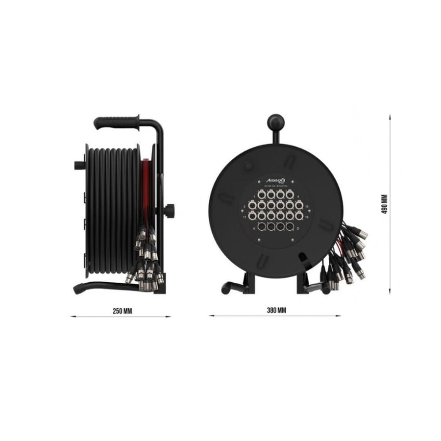 Audibax Pro MC XLR 164-30 Drum كيبل ستيدج بوكس 30 متر 16 مدخل XLR متعدد القنوات من نوع Reel MultiCore
