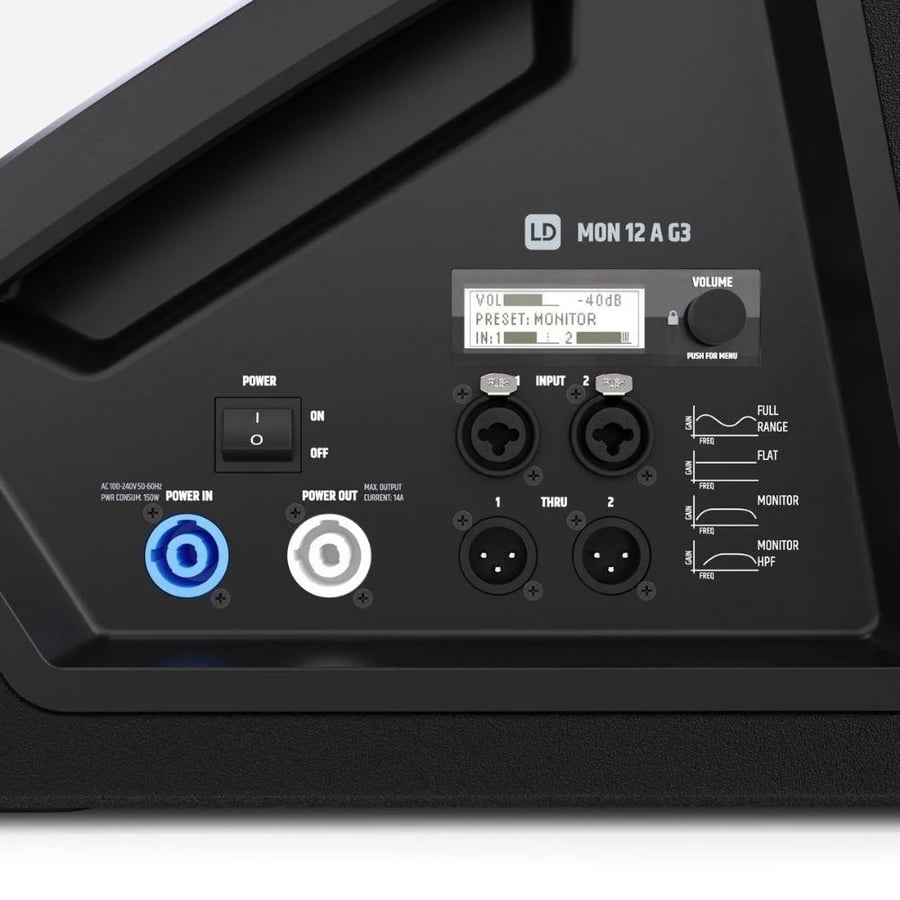 MON 12 A G3 Monitor Theater Active 12-inch 1200W Peak Speaker with DSP, Designed Specifically for Theaters, Black Color, LD Systems Brand