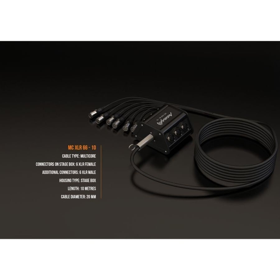 Audibax MC XLR 66-10 كيبل ستيدج بوكس 10 متر 6 مداخل XLR Line و 6 موصل XLR Male متعدد القنوات