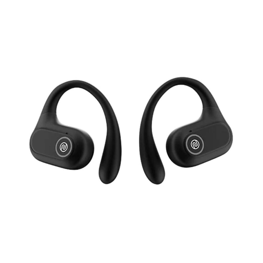 Wireless earbuds with AirWave technology, 16mm drivers, 80-hour battery life, rugged black color, Noise Pure Pods model