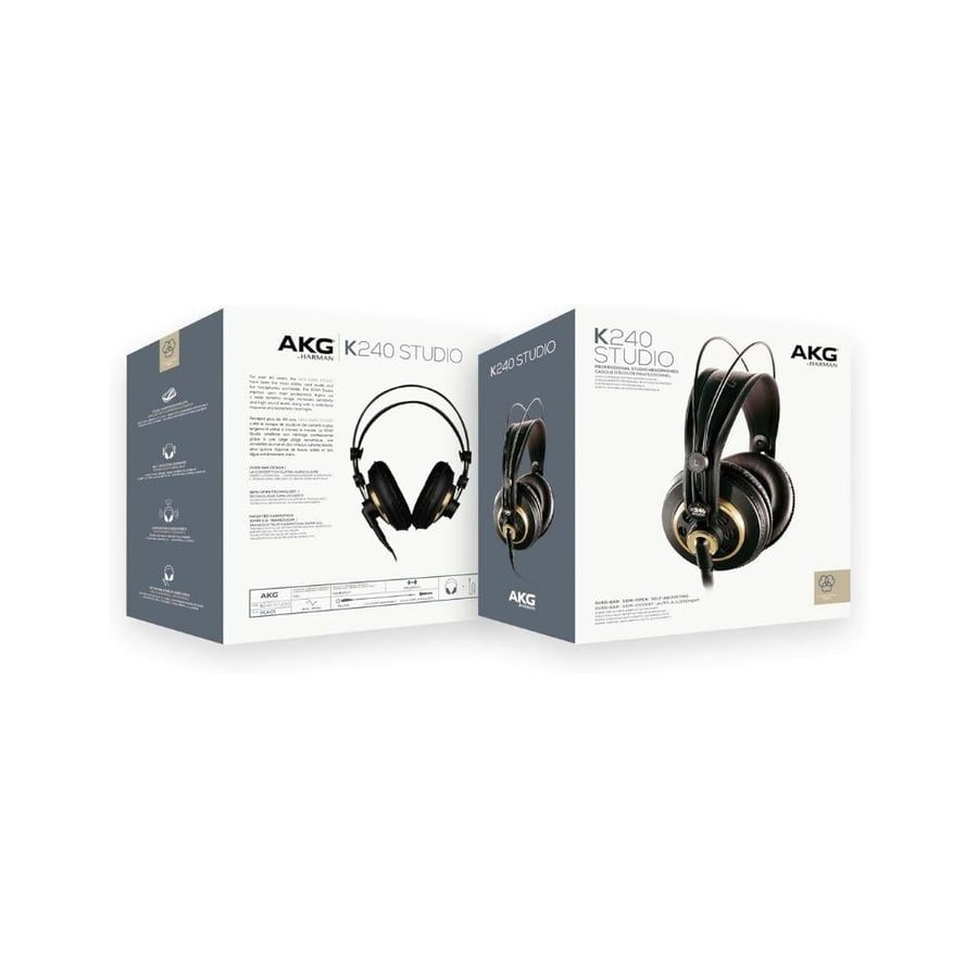 سماعات رأس استوديو فوق الأذن ماركة AKG بتصميم شبه مفتوح لأداء صوتي احترافي سلكي ولاسلكي موديل K240