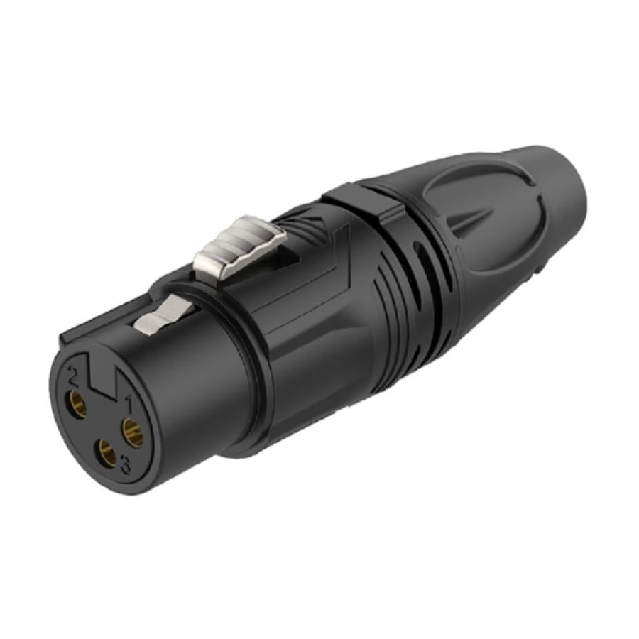 موصل XLR ثلاثي أنثى أسود بجودة عالية وموصلات ذهبية ماركة ROXTONE أداء احترافي وثبات طويل الأمد موديل RX3F-BGB