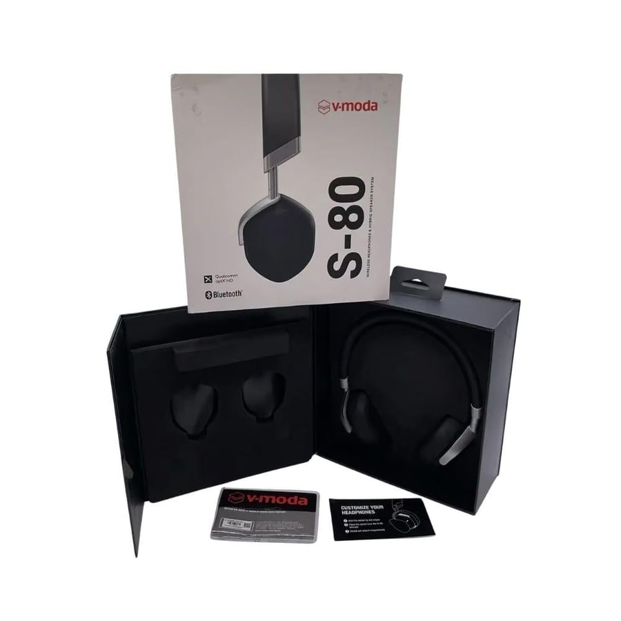 سماعة راس بلوتوث على الأذن مع وضع مكبر الصوت باللون الاسود موديل S-80B ماركة V-Moda