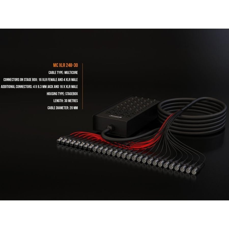 سنيك كيبل 30 متر 24 مدخل XLR و8 مخارج XLR Male مناسبًا للمسافات الكبيرة موديل MC XLR 24-8-30 Pro 30M ماركة Audibax