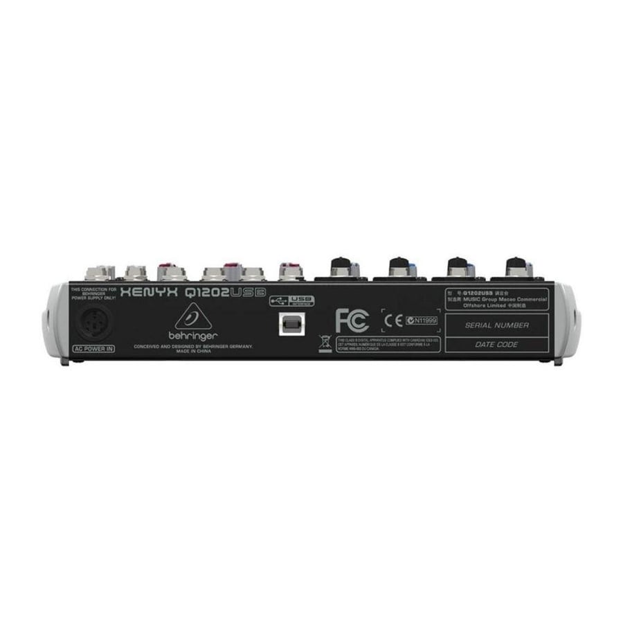 Behringer 12-channel audio mixer with sound effects, USB input, and professional sound quality. Behringer brand with British EQ technology. Model XENYX QX1202USB