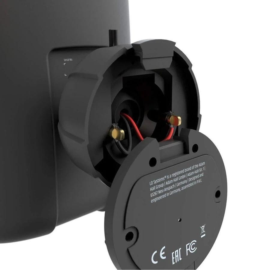 LD Systems 5-inch rugged, weather-resistant wall-mounted speaker with superior sound quality for indoor and outdoor use. Black color. Model DQOR 5 B.