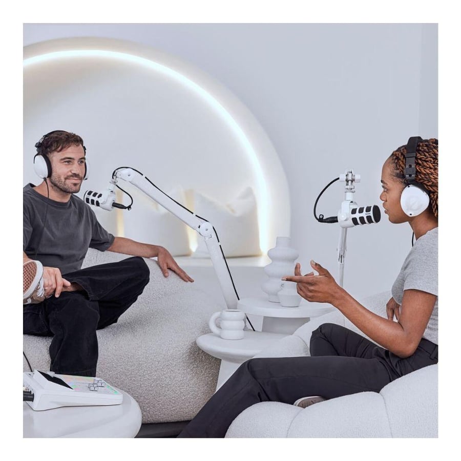 RØDE professional studio microphone with high-quality sound for podcasts and live streaming, featuring rich audio and a durable metal design. Model: RØDE PodMicB