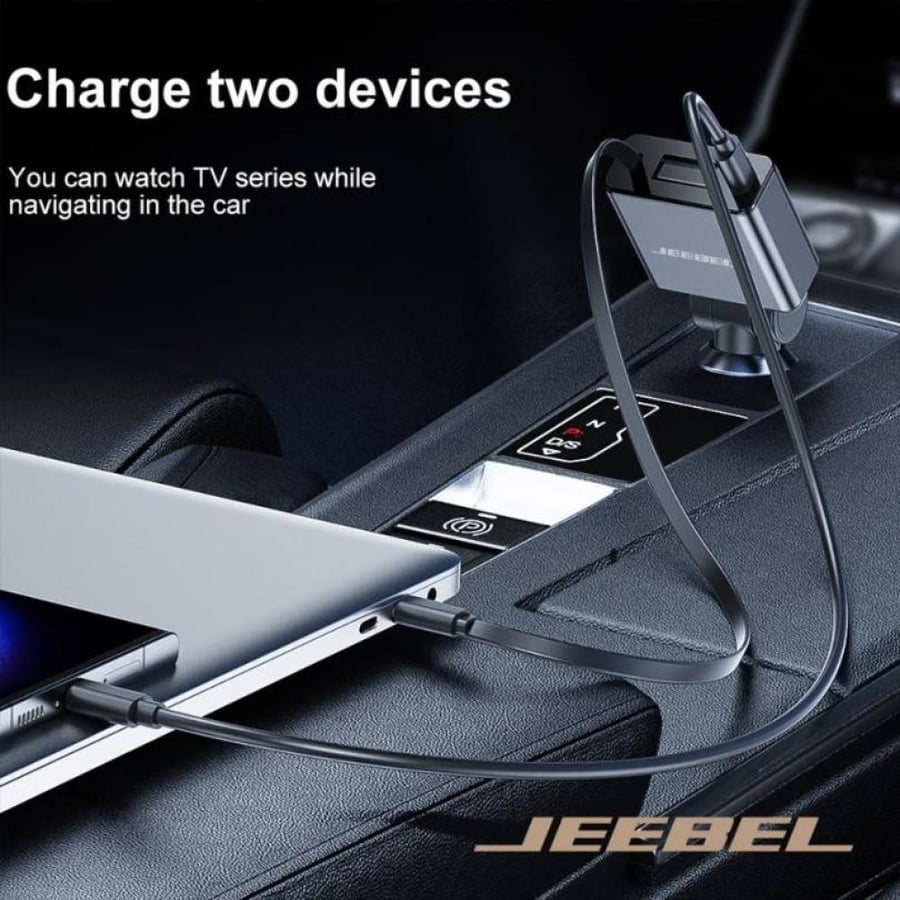 شاحن سيارة سريع 60 واط بكيبل مدمج USB-C قابل للسحب ومنفذ تايب سي