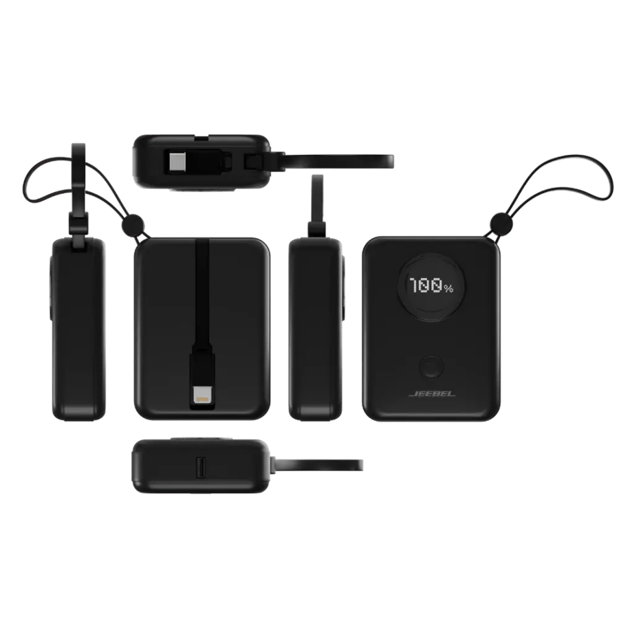 Jeebel باور بانك 10000mAh بشاشة رقمية – PD سريع 22.5W مع كابلات Lightning وType-C مدمجة – 4 ألوان