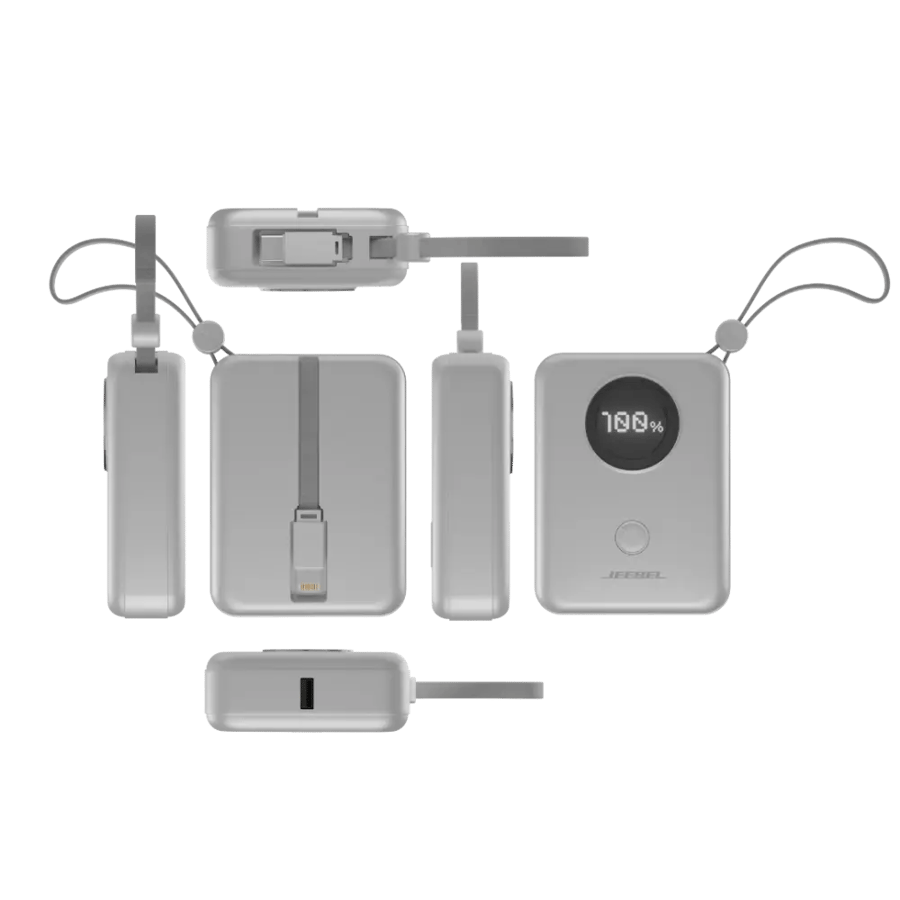 Jeebel باور بانك 10000mAh بشاشة رقمية – PD سريع 22.5W مع كابلات Lightning وType-C مدمجة – 4 ألوان