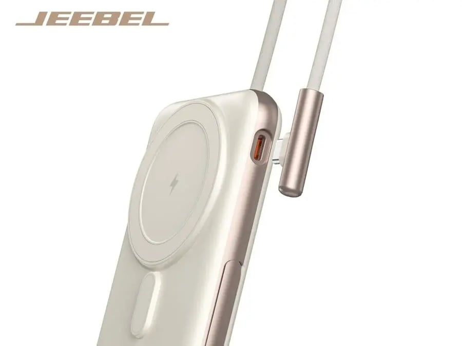 باور بانك Jeebel لاسلكي سريع 10000mAh مع حامل وكابل مدمج – JE-B350 - ابيض