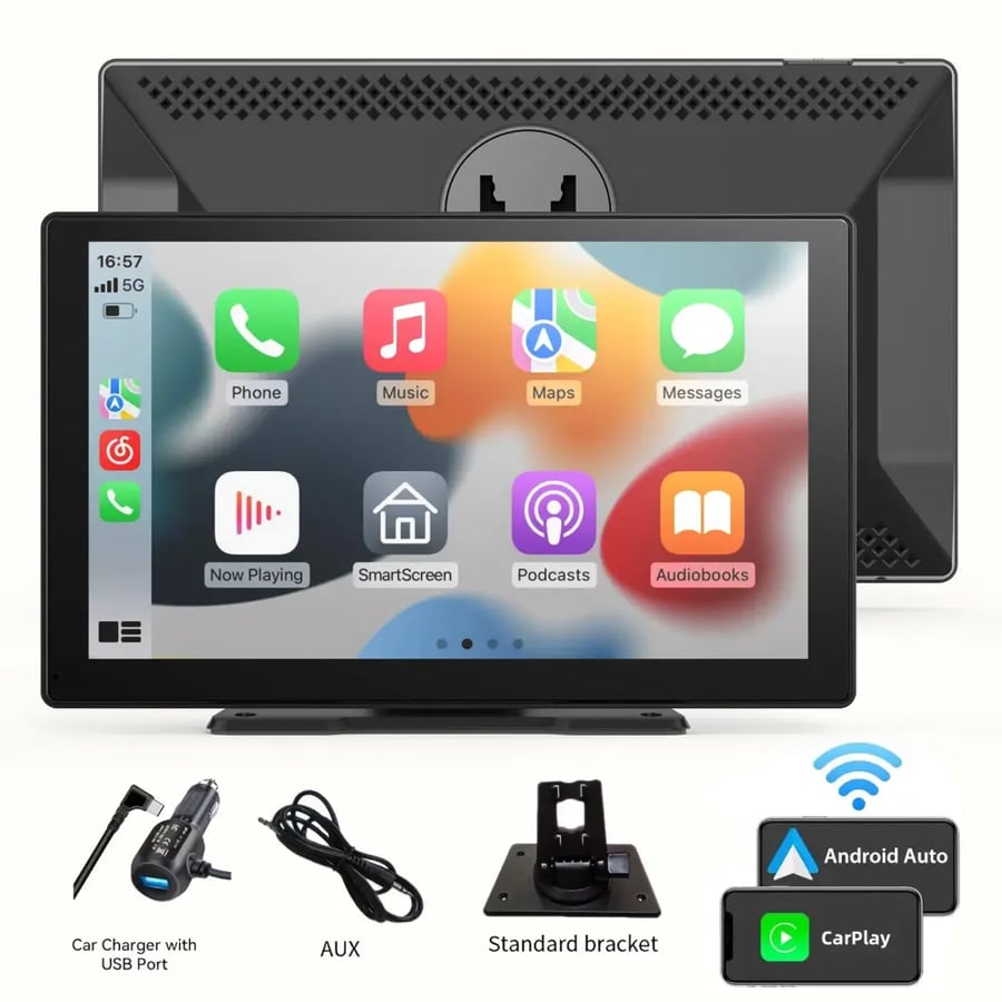 شاشة سيارة محمولة لاسلكية مع CarPlay وAndroid Auto