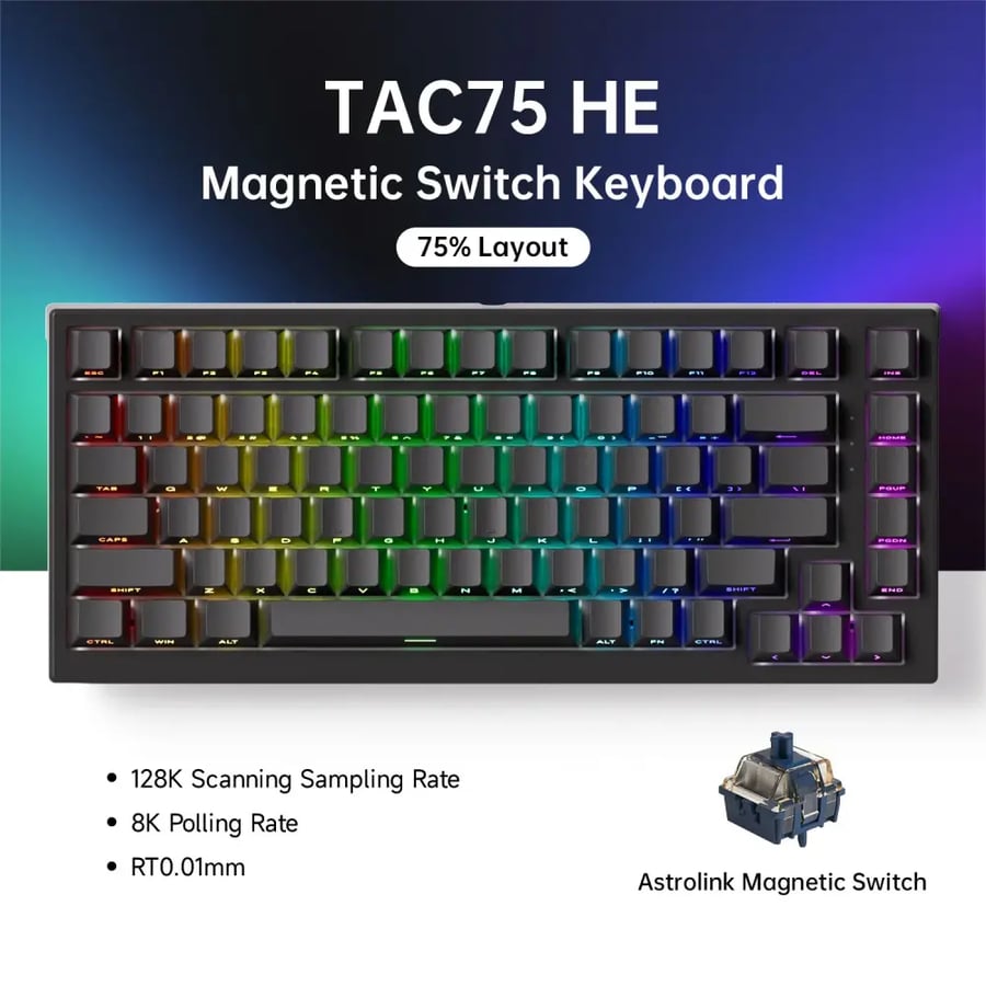Akko TAC75 HE لوحة المفاتيح الميكانيكية 75% التبديل المغناطيسي الزناد السريع 0.01 مللي متر ARGB 8K معدل الاستقطاب السلكية ألعاب لوحة المفاتيح المخصصة