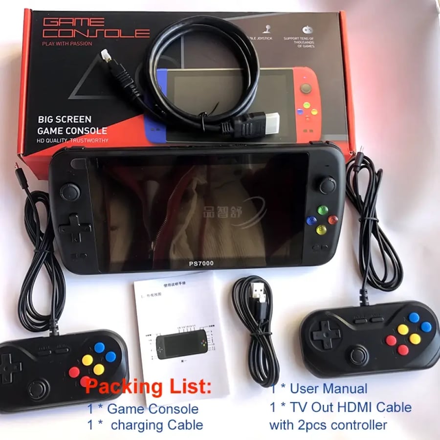 PS7000 7 بوصة HD ريترو المحمولة وحدة تحكم ألعاب فيديو محمولة 6000 + ألعاب مشغل ألعاب محمول وحدة التحكم ل PS1