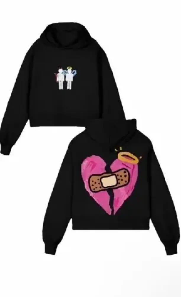 Fallen Angel Heart Graphic Hoodie - Black