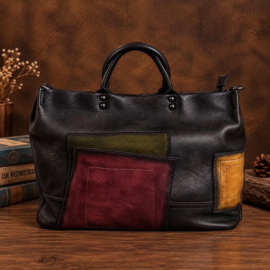 Women's handbag, made of genuine leather, soft texture, black color
