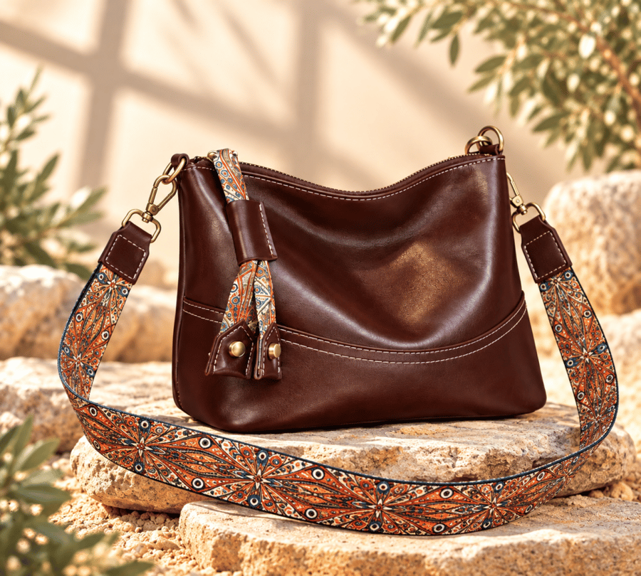 حقيبة نسائية , من الجلد الطبيعي , شعار (KENAN LEATHER) من الخارج , عملية , لون بني قهوة