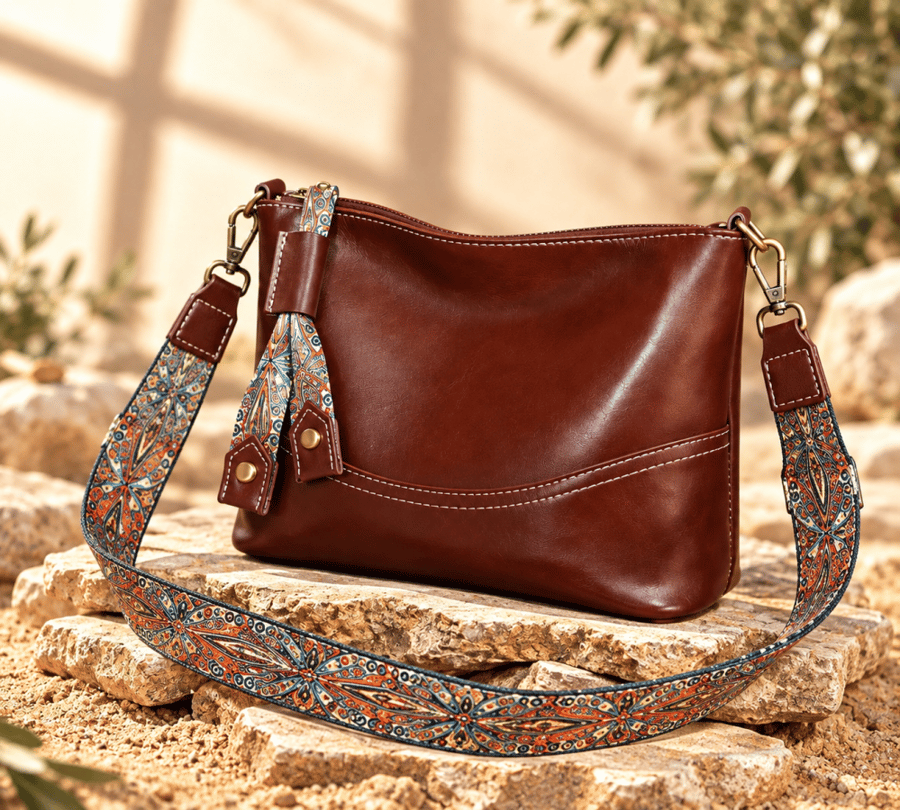 حقيبة نسائية , من الجلد الطبيعي , شعار (KENAN LEATHER) من الخارج , عملية , لون بني شوكلاته