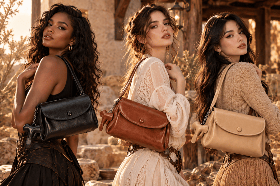 حقيبة نسائية , من الجلد الطبيعي , شعار (KENAN LEATHER) من الخارج , تعليقة فيل صغيرة , لون بني