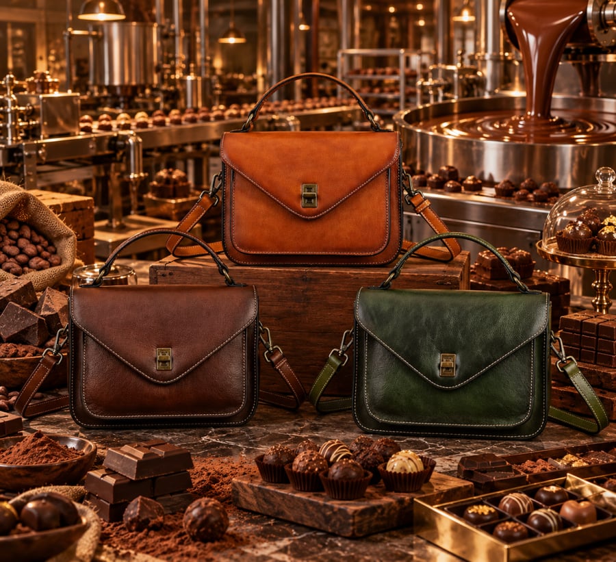 Women's handbag, made of genuine leather, a luxurious envelope style, classic, chocolate brown color