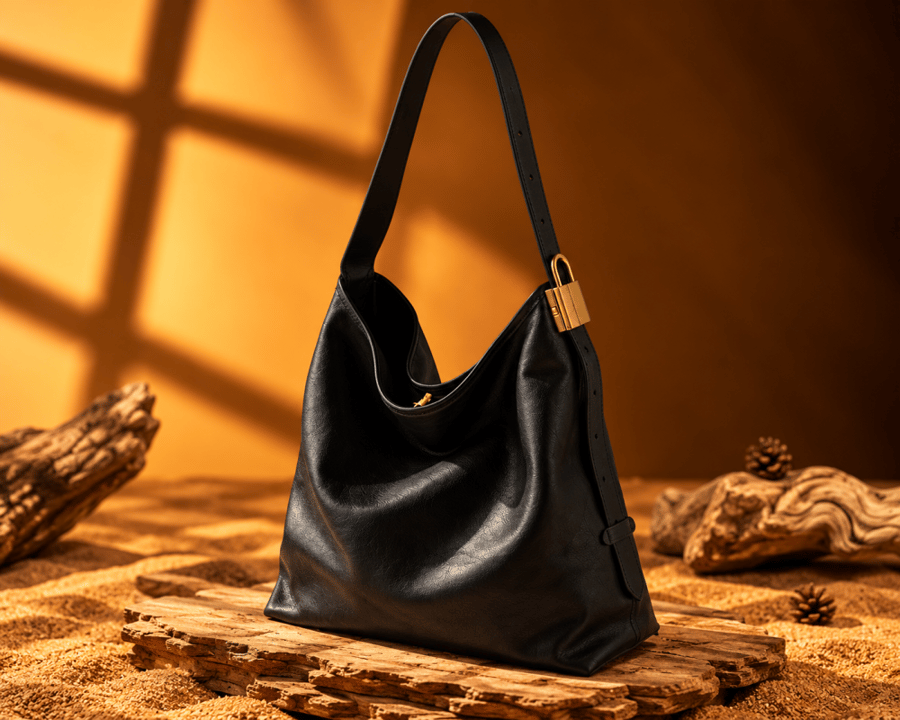 Women's handbag, made of genuine leather, retro design, black color