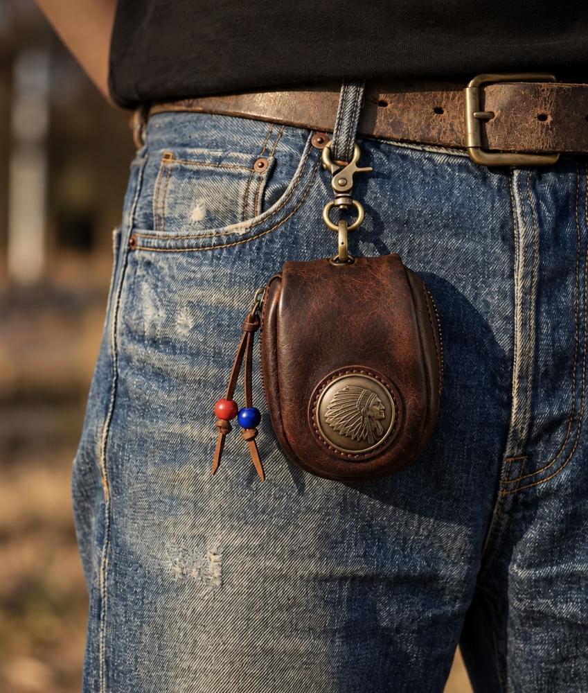 حافظة مفاتيح ونقود , من الجلد الطبيعي , شعار معدني ملفت ل KENAN LEATHER يعزز الجاذبية الجمالية , لون بني