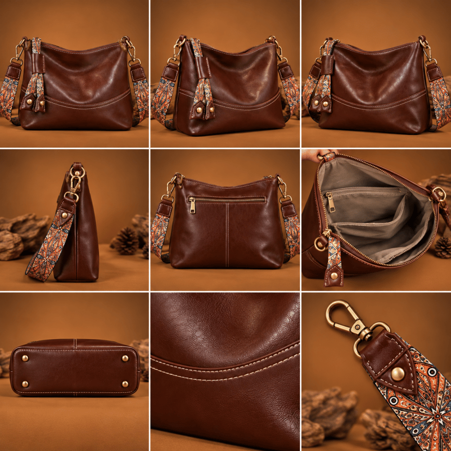 حقيبة نسائية , من الجلد الطبيعي , شعار (KENAN LEATHER) من الخارج , عملية , لون بني شوكلاته