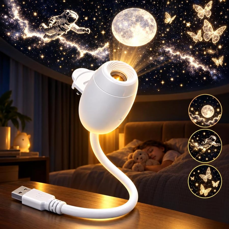 جهاز عرض نجوم المجرة 2 في 1، جهاز عرض الفضاء LED USB مع 12 فيلم عرض HD