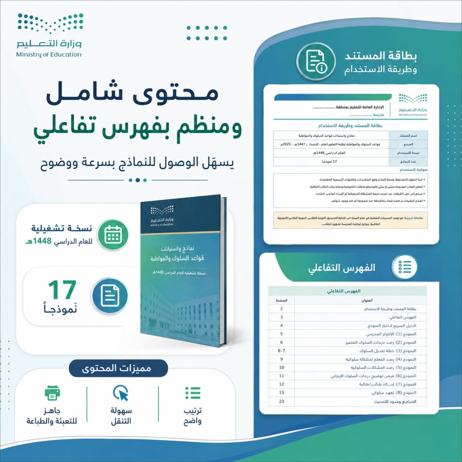 نماذج واستمارات قواعد السلوك والمواظبة 1448هـ | 17 نموذج Word قابل للتعديل