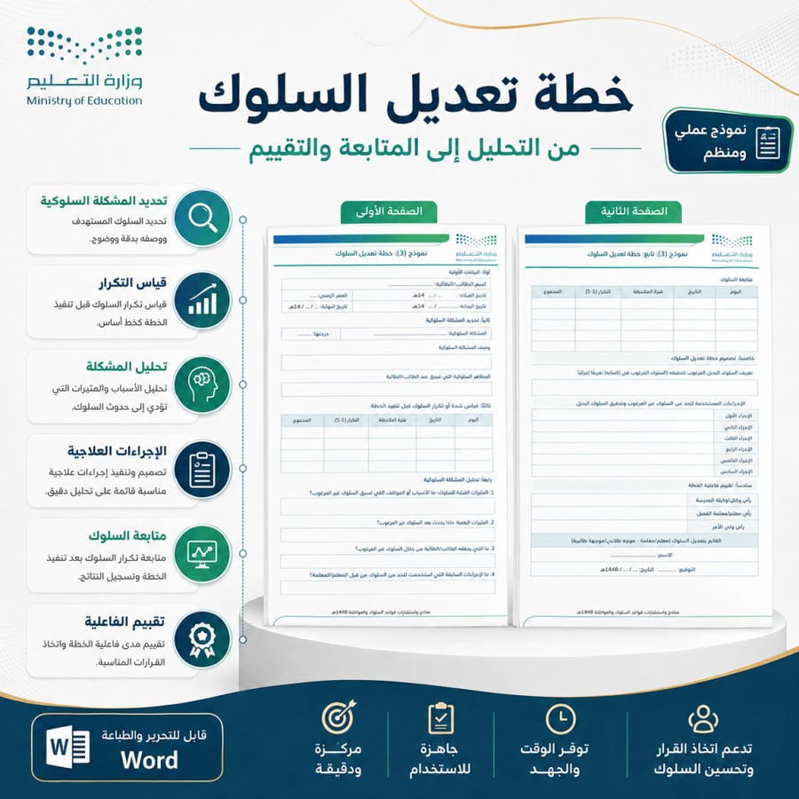 نماذج واستمارات قواعد السلوك والمواظبة 1448هـ | 17 نموذج Word قابل للتعديل