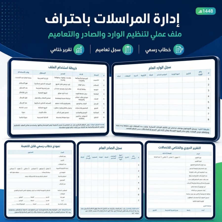 ملف المراسلات والتعاميم والاتصالات الرسمية 1448هـ | Word قابل للتعديل