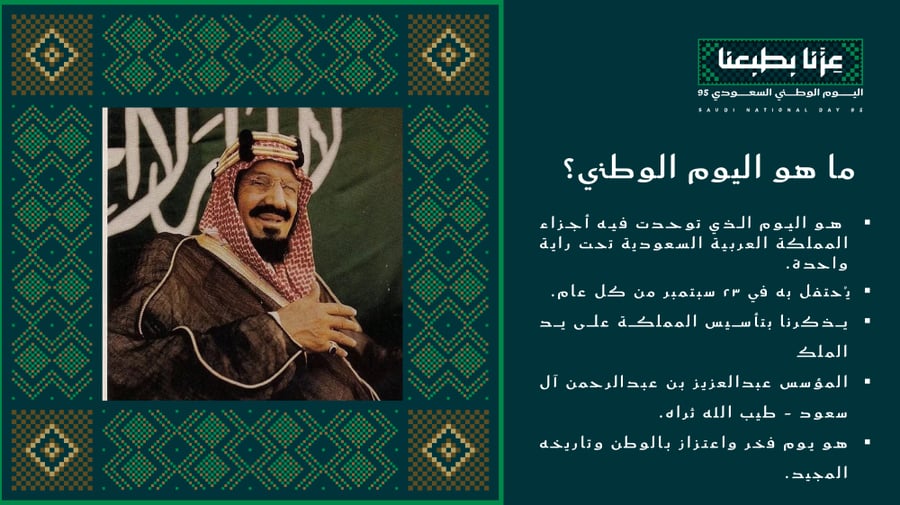 PowerPoint presentation for the 95th Saudi National Day with an interactive quiz