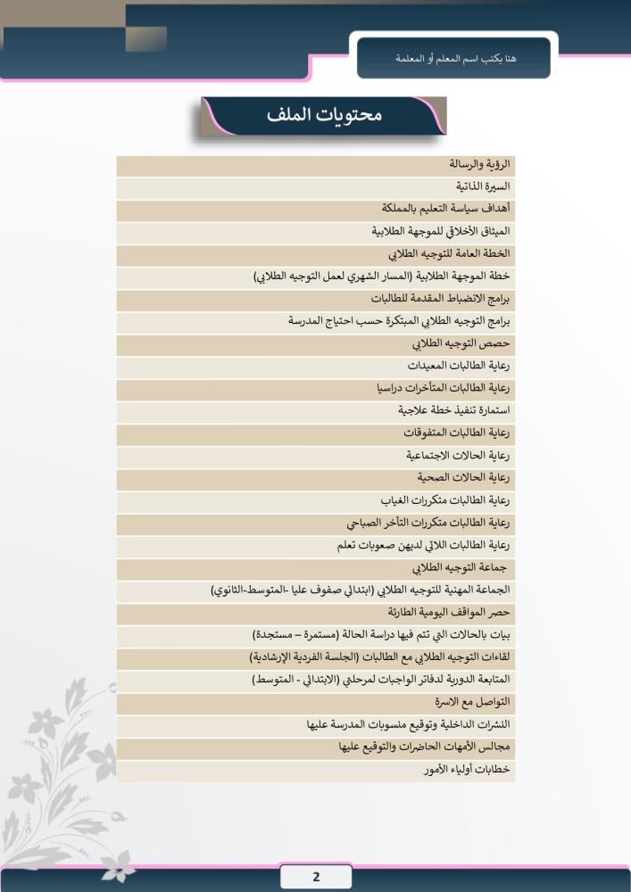 قالب ملف إنجاز متكامل للموجهة الطلابية ( 1447هـ- 2025م ) قابل للتعديل